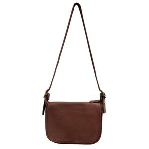 Vintage Coach Brown Leather Crossbody Bag USA Made Saddle Flap Brass Hardware